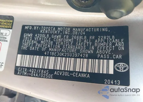 2005 Toyota Camry Le from USA, damaged, VIN 4T1BE30K25U397428